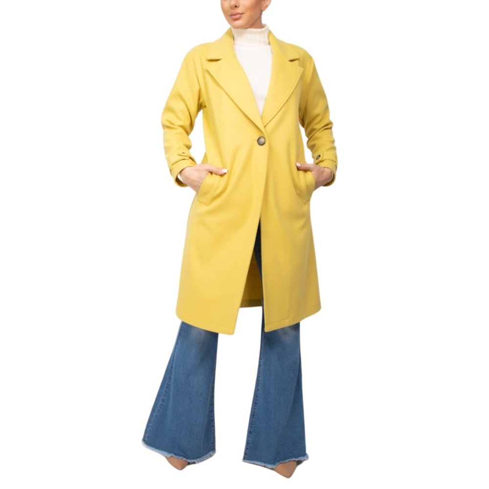 Yellow Collared Pocketed Coat - Large - Picture 3 of 6